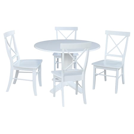 International Concepts 42 in. Solid Wood Dual Drop Leaf Dining Table with 4 Chairs in White K08-42DPT-23B-C613-4